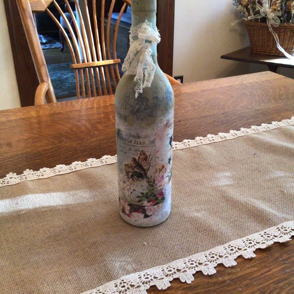 Other - HP💝Vintage look decoupage wine bottle